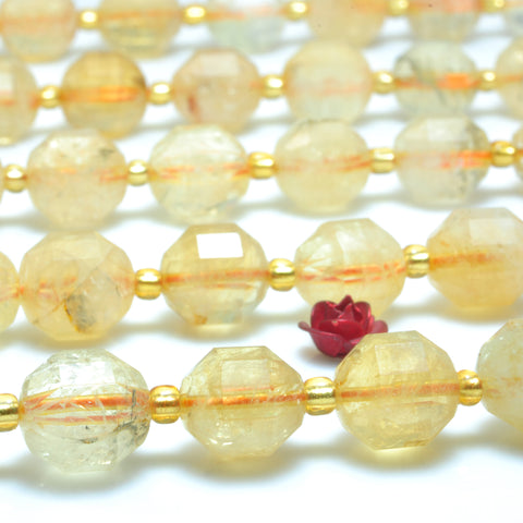 YesBeads Natural Yellow Citrine crystal faceted double terminated point beads wholesale gemstone jewelry 15"