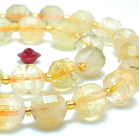 YesBeads Natural Yellow Citrine crystal faceted double terminated point beads wholesale gemstone jewelry 15"