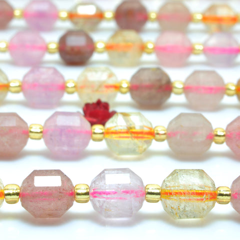 YesBeads Natural Super Seven Strawberry Quartz Crystal faceted double terminated point beads wholesale mix gemstone 15"