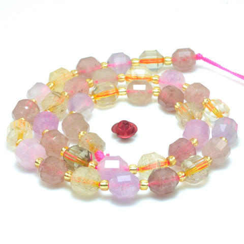 YesBeads Natural Super Seven Strawberry Quartz Crystal faceted double terminated point beads wholesale mix gemstone 15"