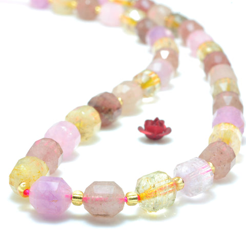 YesBeads Natural Super Seven Strawberry Quartz Crystal faceted double terminated point beads wholesale mix gemstone 15"