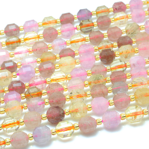 YesBeads Natural Super Seven Strawberry Quartz Crystal faceted double terminated point beads wholesale mix gemstone 15"