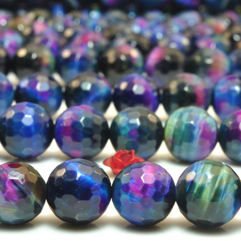 Galaxy Tiger Eye faceted round loose beads wholesale gemstone rainbow tiger's eye jewelry 15"
