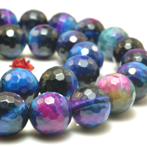 Galaxy Tiger Eye faceted round loose beads wholesale gemstone rainbow tiger's eye jewelry 15"