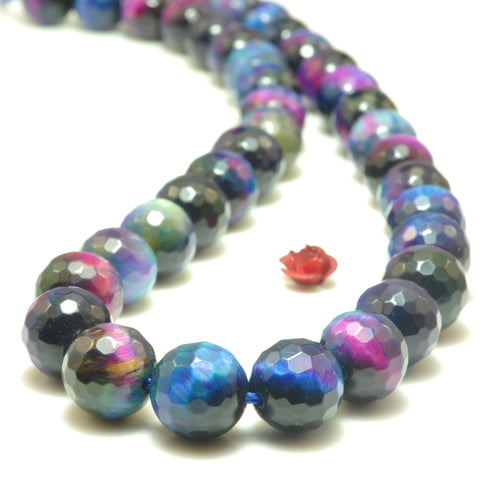 Galaxy Tiger Eye faceted round loose beads wholesale gemstone rainbow tiger's eye jewelry 15"