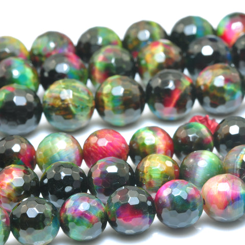 Galaxy Tiger Eye faceted round loose beads wholesale gemstone rainbow tiger's eye for jewelry making DIY bracelets necklace