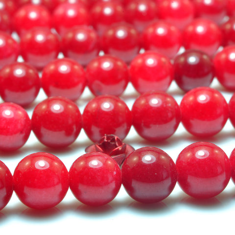 YesBeads Red Jade smooth round loose beads coral red color gemstone wholesale jewelry making 15"