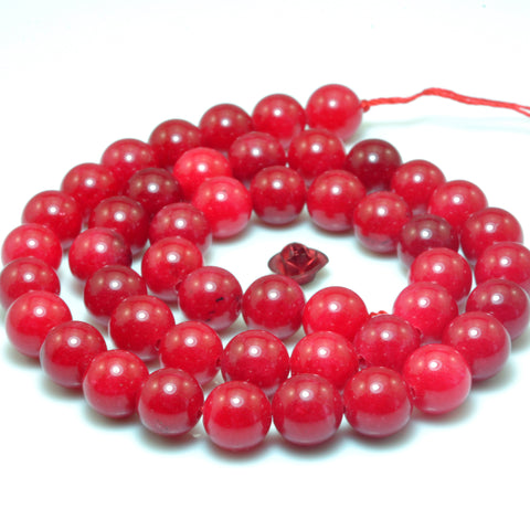 YesBeads Red Jade smooth round loose beads coral red color gemstone wholesale jewelry making 15"