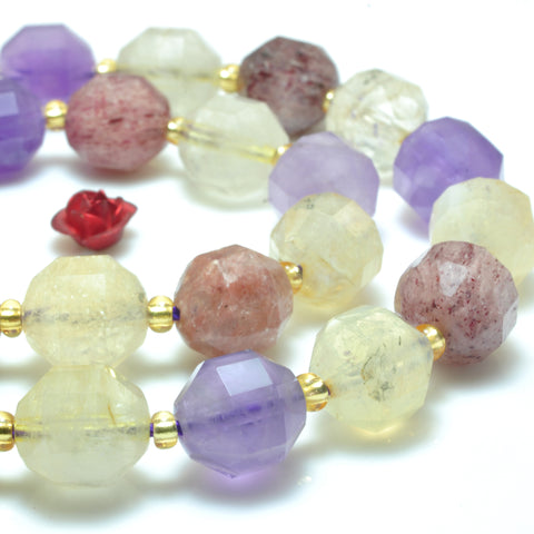 YesBeads Natural Amethyst Citrine Strawberry Quartz mix crystal gemstone faceted double terminated point beads wholesale 15"