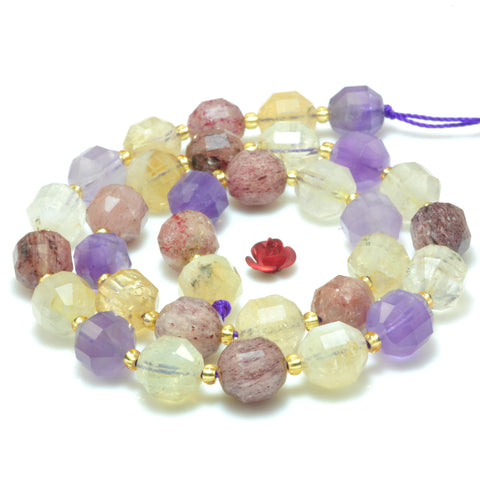 YesBeads Natural Amethyst Citrine Strawberry Quartz mix crystal gemstone faceted double terminated point beads wholesale 15"
