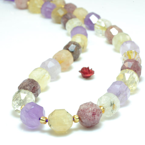 YesBeads Natural Amethyst Citrine Strawberry Quartz mix crystal gemstone faceted double terminated point beads wholesale 15"