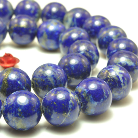YesBeads Natural Lapis Lazuli smooth loose round beads wholesale gemstone jewelry making 15''