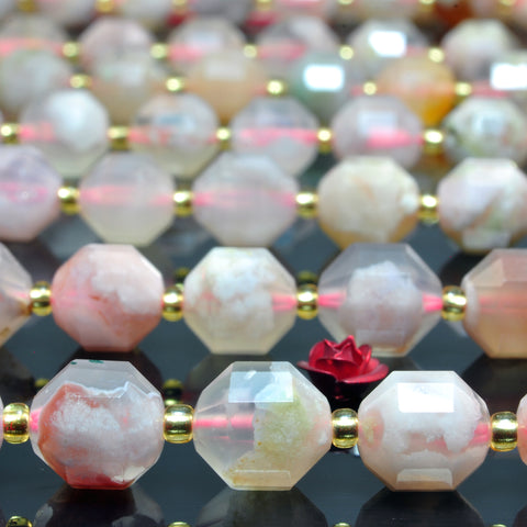 YesBeads Natural Cherry Blossom Agate faceted double terminated point beads wholesale pink gemstone jewelry 15"