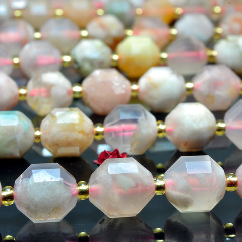 YesBeads Natural Cherry Blossom Agate faceted double terminated point beads wholesale pink gemstone jewelry 15"