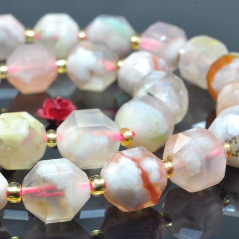 YesBeads Natural Cherry Blossom Agate faceted double terminated point beads wholesale pink gemstone jewelry 15"