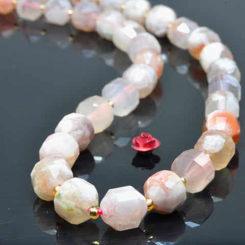 YesBeads Natural Cherry Blossom Agate faceted double terminated point beads wholesale pink gemstone jewelry 15"