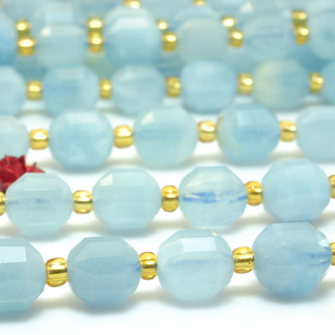YesBeads Natural Blue Aquamarine A grade faceted double terminated point beads wholesale gemstone jewelry making 15"