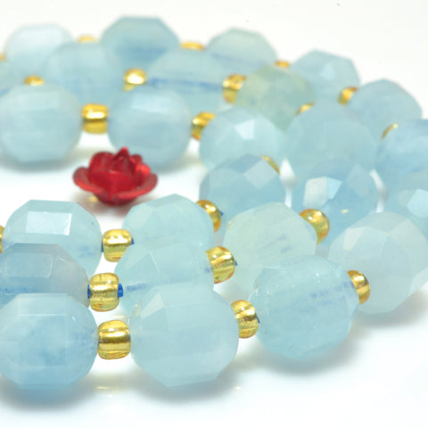 YesBeads Natural Blue Aquamarine A grade faceted double terminated point beads wholesale gemstone jewelry making 15"