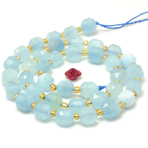 YesBeads Natural Blue Aquamarine A grade faceted double terminated point beads wholesale gemstone jewelry making 15"
