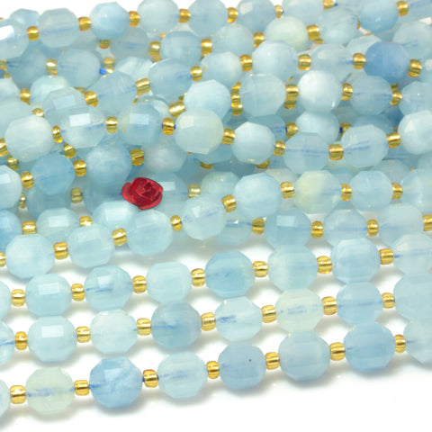 YesBeads Natural Blue Aquamarine A grade faceted double terminated point beads wholesale gemstone jewelry making 15"