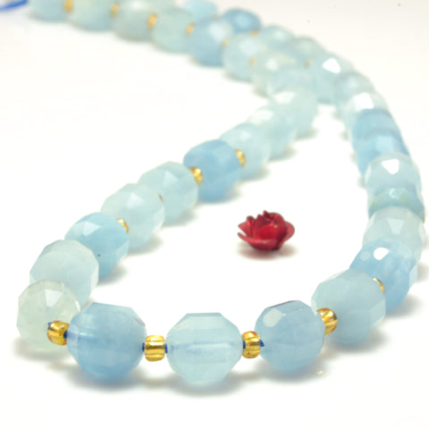 YesBeads Natural Blue Aquamarine A grade faceted double terminated point beads wholesale gemstone jewelry making 15"