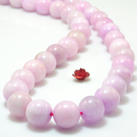 YesBeads Purple pink rock crystal quartz smooth round beads dyed kunzite color gemstone wholesale 15"