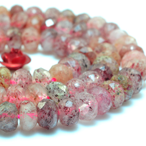 Natural Strawberry Quartz faceted rondelle loose beads wholesale gemstone jewelry making bracelet necklace diy