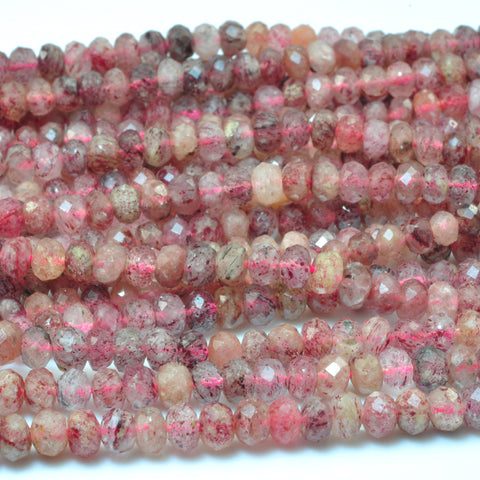 Natural Strawberry Quartz faceted rondelle loose beads wholesale gemstone jewelry making bracelet necklace diy