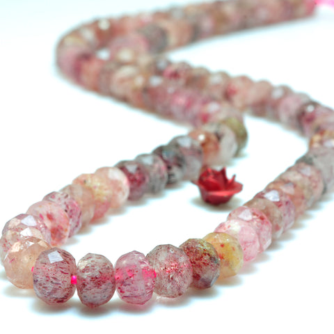 Natural Strawberry Quartz faceted rondelle loose beads wholesale gemstone jewelry making bracelet necklace diy