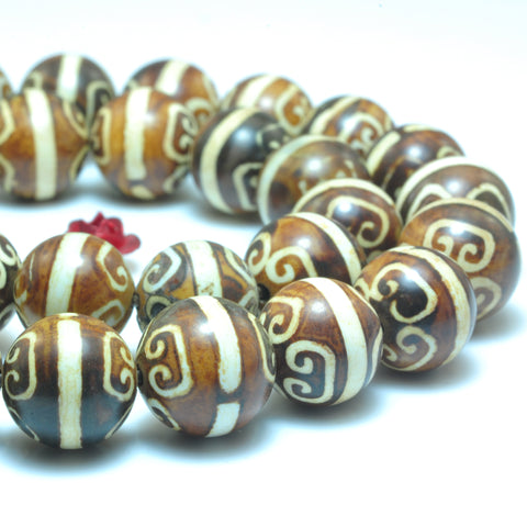 YesBeads Tibetan Agate Dzi oneline agate smooth round loose beads wholesale gemstone jewelry making