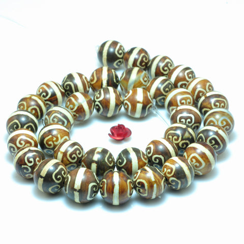 YesBeads Tibetan Agate Dzi oneline agate smooth round loose beads wholesale gemstone jewelry making