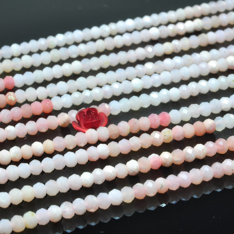 YesBeads Natural Pink Opal faceted rondelle loose beads wholesale gemstone jewelry making 15"