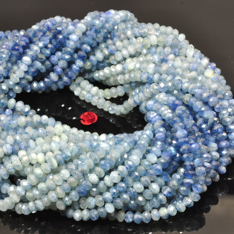 YesBeads Natural Blue Kyanite faceted rondelle beads wholesale gemstone jewelry making 15"