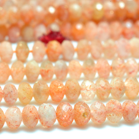 YesBeads Natural Orange Gold Sunstone faceted rondelle loose beads wholesale gemstone jewelry 15"
