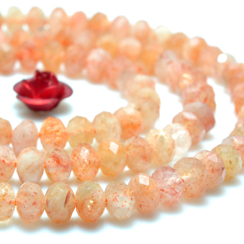 YesBeads Natural Orange Gold Sunstone faceted rondelle loose beads wholesale gemstone jewelry 15"