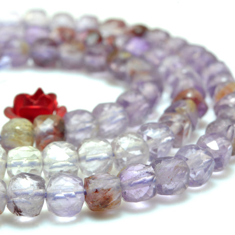 YesBeads Natural Super 7 Seven Crystal faceted cube beads cacoxenite amethyst gemstone wholesale jewelry 15"