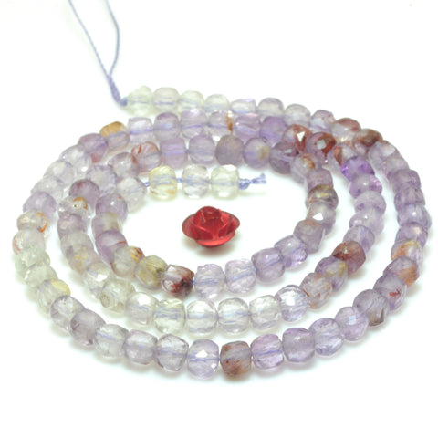 YesBeads Natural Super 7 Seven Crystal faceted cube beads cacoxenite amethyst gemstone wholesale jewelry 15"