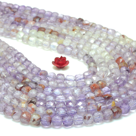 YesBeads Natural Super 7 Seven Crystal faceted cube beads cacoxenite amethyst gemstone wholesale jewelry 15"