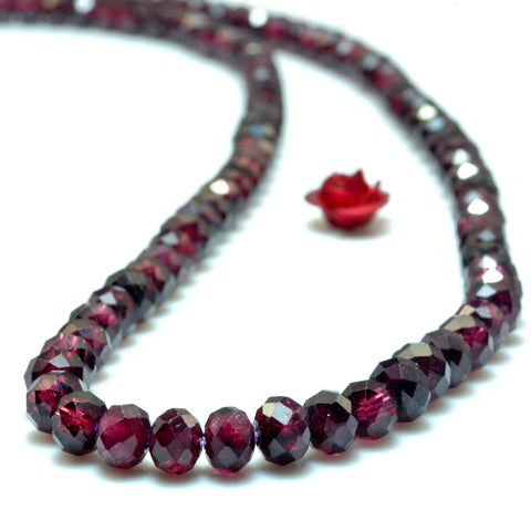 YesBeads Natural Red Garnet Stone faceted rondelle loose beads wholesale gemstone jewelry making 15"