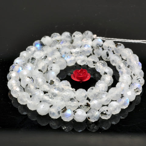 YesBeads Natural Rainbow Moonstone faceted round loose beads wholesale gemstones jewelry making 15"