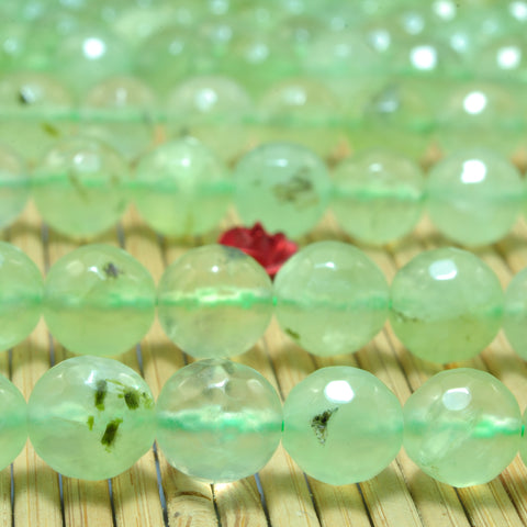 YesBeads Natural Green Prehnite faceted round beads wholesale gemstone jewelry making