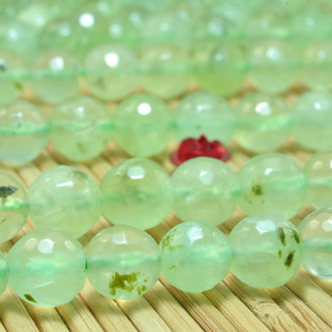 YesBeads Natural Green Prehnite faceted round beads wholesale gemstone jewelry making