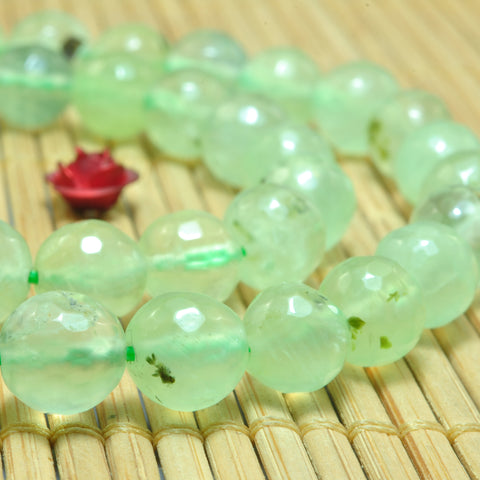YesBeads Natural Green Prehnite faceted round beads wholesale gemstone jewelry making