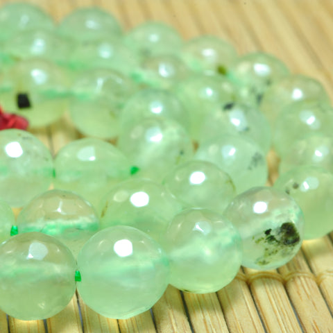 YesBeads Natural Green Prehnite faceted round beads wholesale gemstone jewelry making
