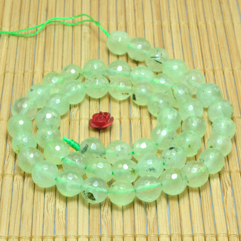 YesBeads Natural Green Prehnite faceted round beads wholesale gemstone jewelry making