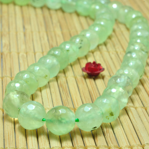 YesBeads Natural Green Prehnite faceted round beads wholesale gemstone jewelry making