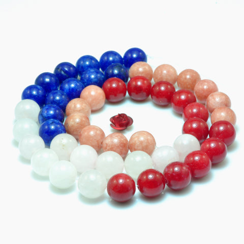 YesBeads Rainbow Jade mix gemstone smooth round beads wholesale jewelry multicolor jade 15"