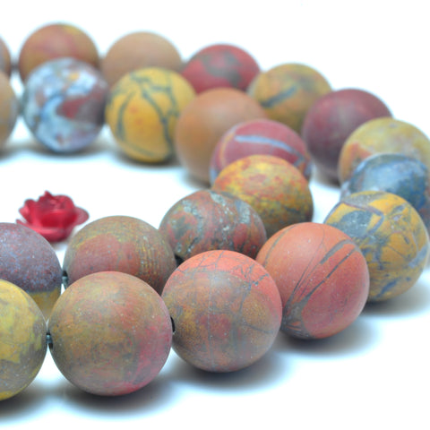 YesBeads Natural warring states red jasper matte round beads wholesale gemstone jewelry 15"