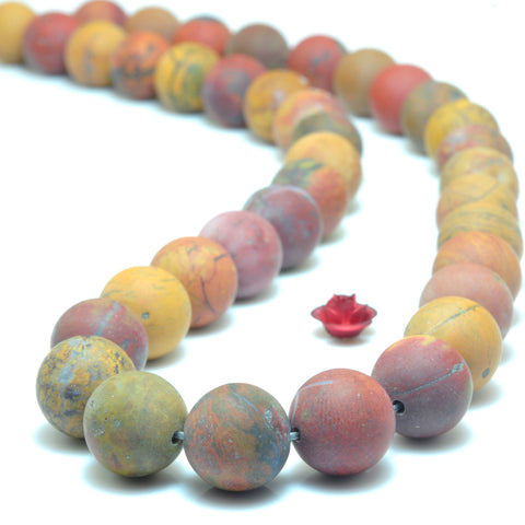 YesBeads Natural warring states red jasper matte round beads wholesale gemstone jewelry 15"