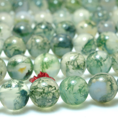 Natural Green Moss Agate smooth round loose beads wholesale gemstone for jewelry making DIY bracelets necklace